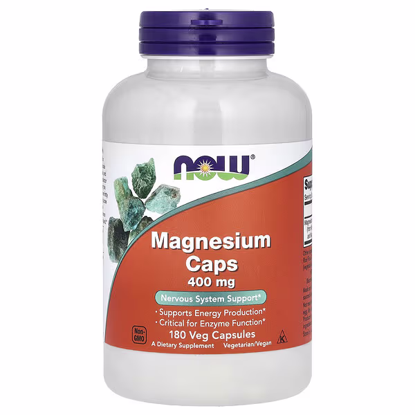 NOW Foods, Cápsulas de magnesio, 400 mg, 180 cápsulas vegetales